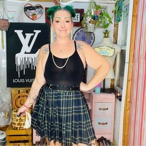 Dolls Kill Current Mood Blue and Green Yellow Skater Mini Skirt Size Medium